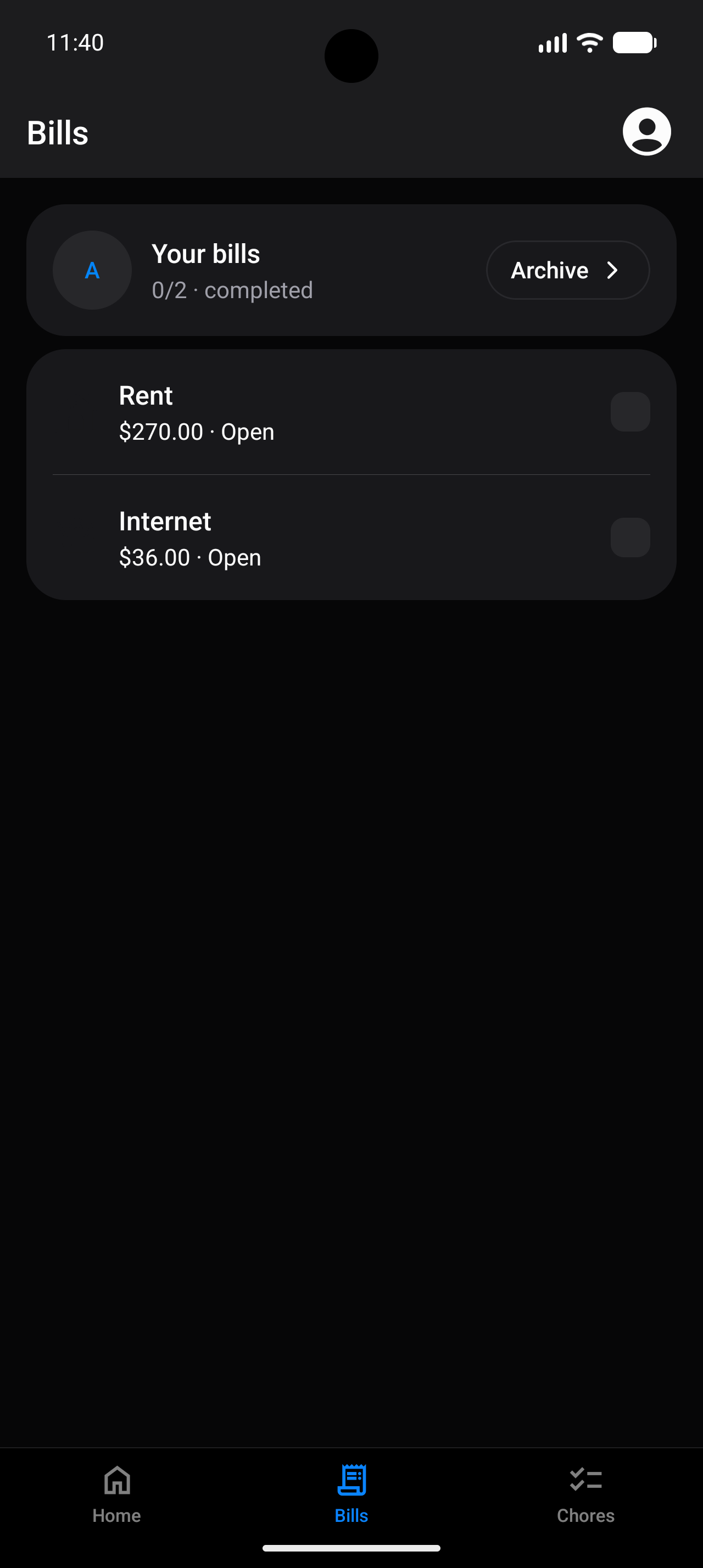 Nudge bills screen