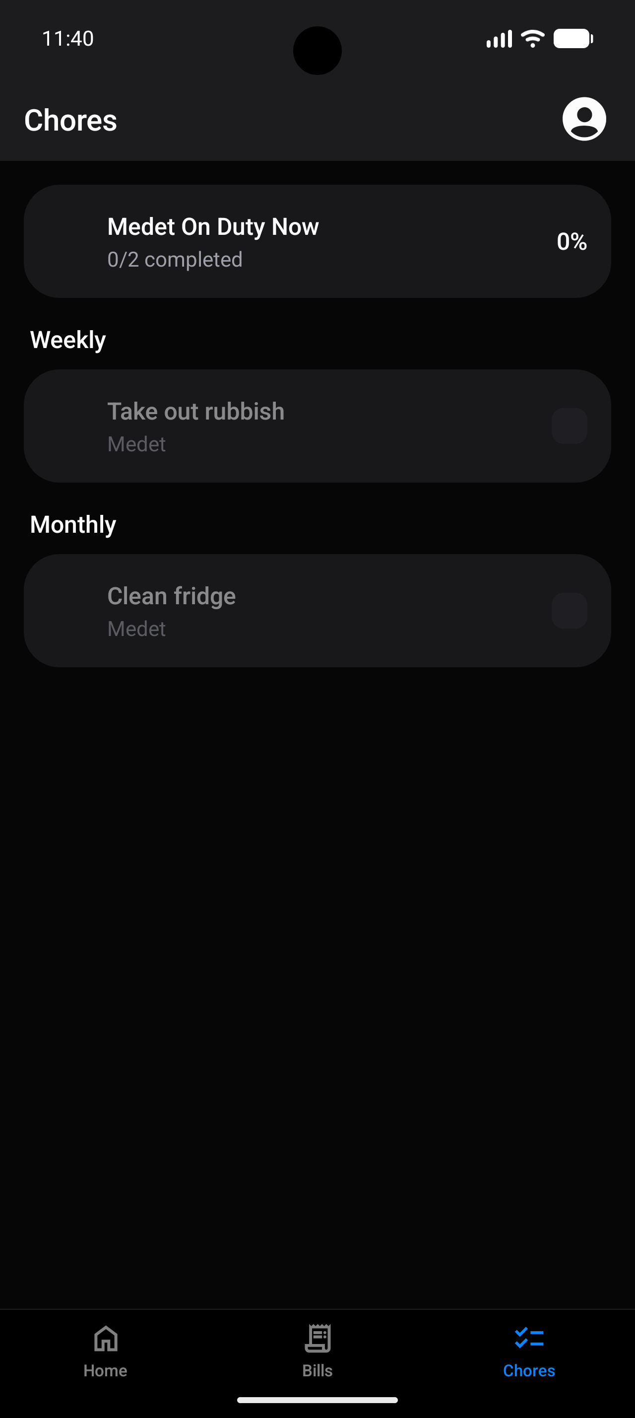 Nudge chores screen