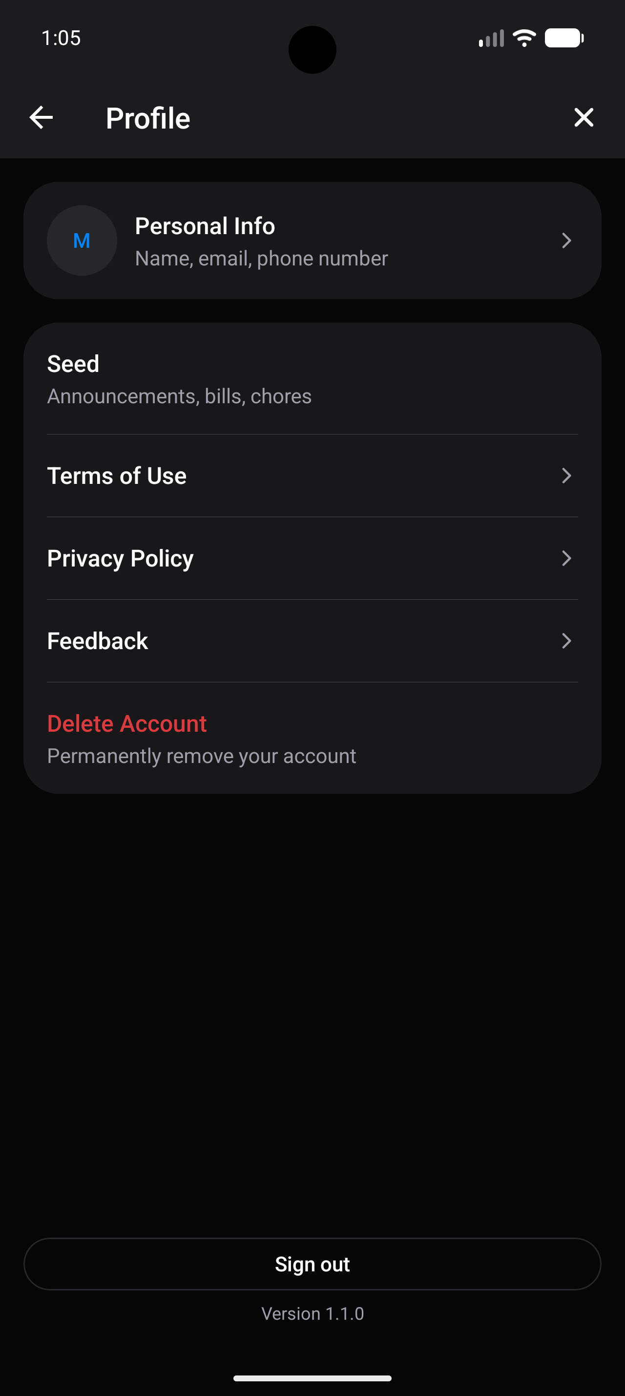 Nudge profile and account settings